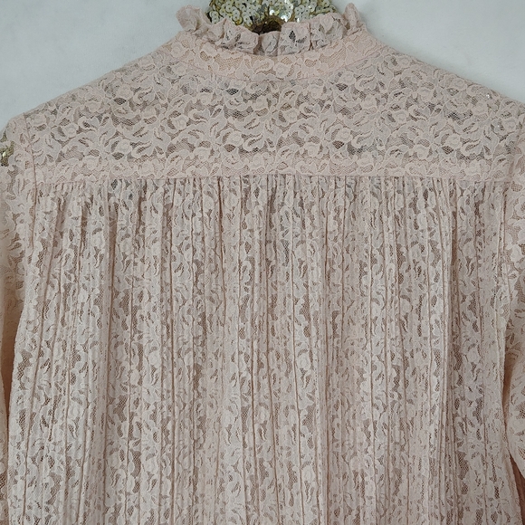 Vintage 70s Discovery Women's Light Pink Lace Plus Size Top Size 16 Coquette - Picture 5 of 6